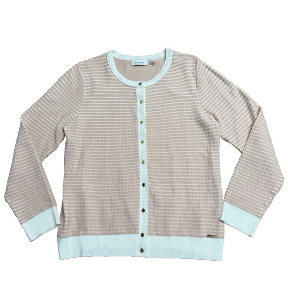 CALVIN KLEIN CARDIGAN COQUETTE SOFT GIRL GOLD BUTTON LIGHT ACADEMIA PINK SIZE L? - Picture 1 of 9